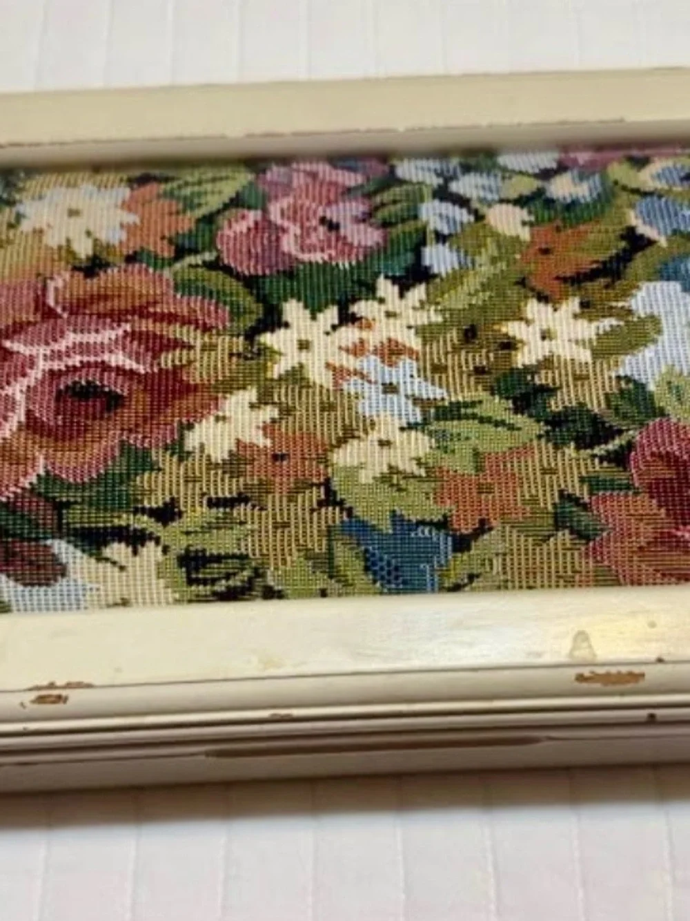 Vintage jewelry box with beautiful needlepoint lid.